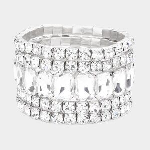 5PCS - Emerald Cut Round Stone Stretch Silver Evening Bracelets